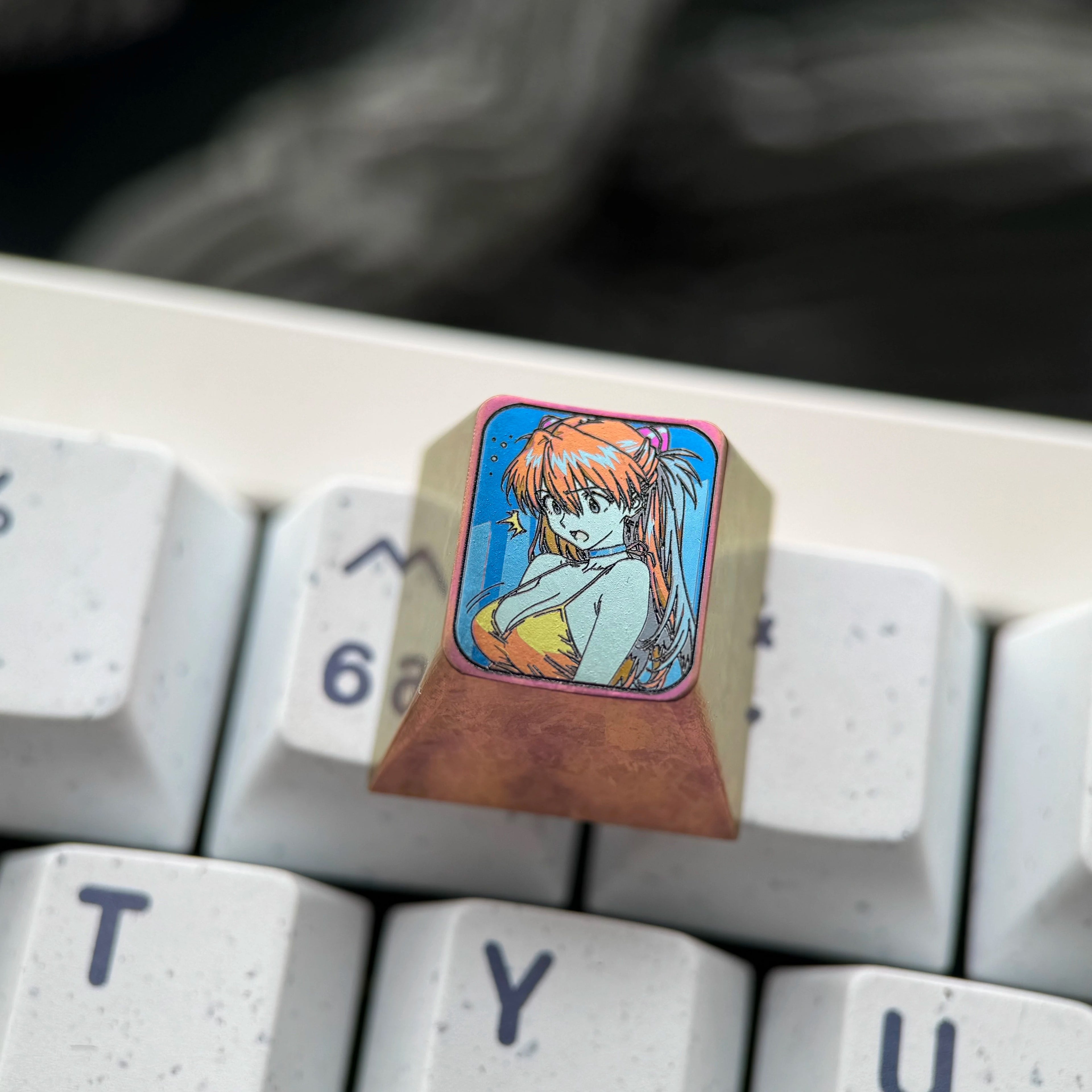 EVA， Asuka 1U Titanium Alloy Collection, Ice Crystal Base, Height Optional, Anime Game Creative Titanium Alloy Personalized Keycaps, Mechanical Keyboard Decorative Keycaps
