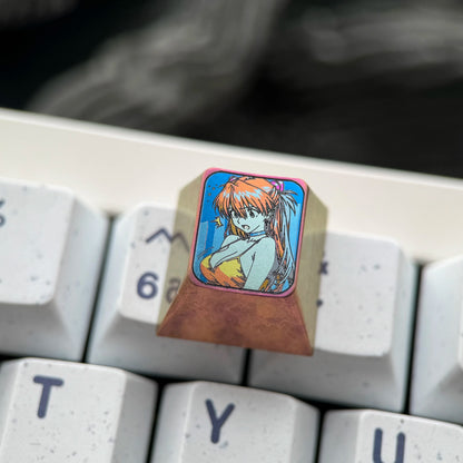 EVA， Asuka 1U Titanium Alloy Collection, Ice Crystal Base, Height Optional, Anime Game Creative Titanium Alloy Personalized Keycaps, Mechanical Keyboard Decorative Keycaps