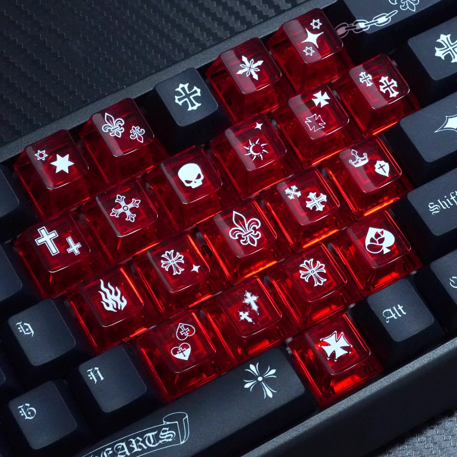 Chrome Hearts Crystal Jelly Keycaps, PC High Transparency Keycaps Transparent Theme Mechanical Keyboard Specific Keycaps, Fashion Trend Personalized Keycap Set