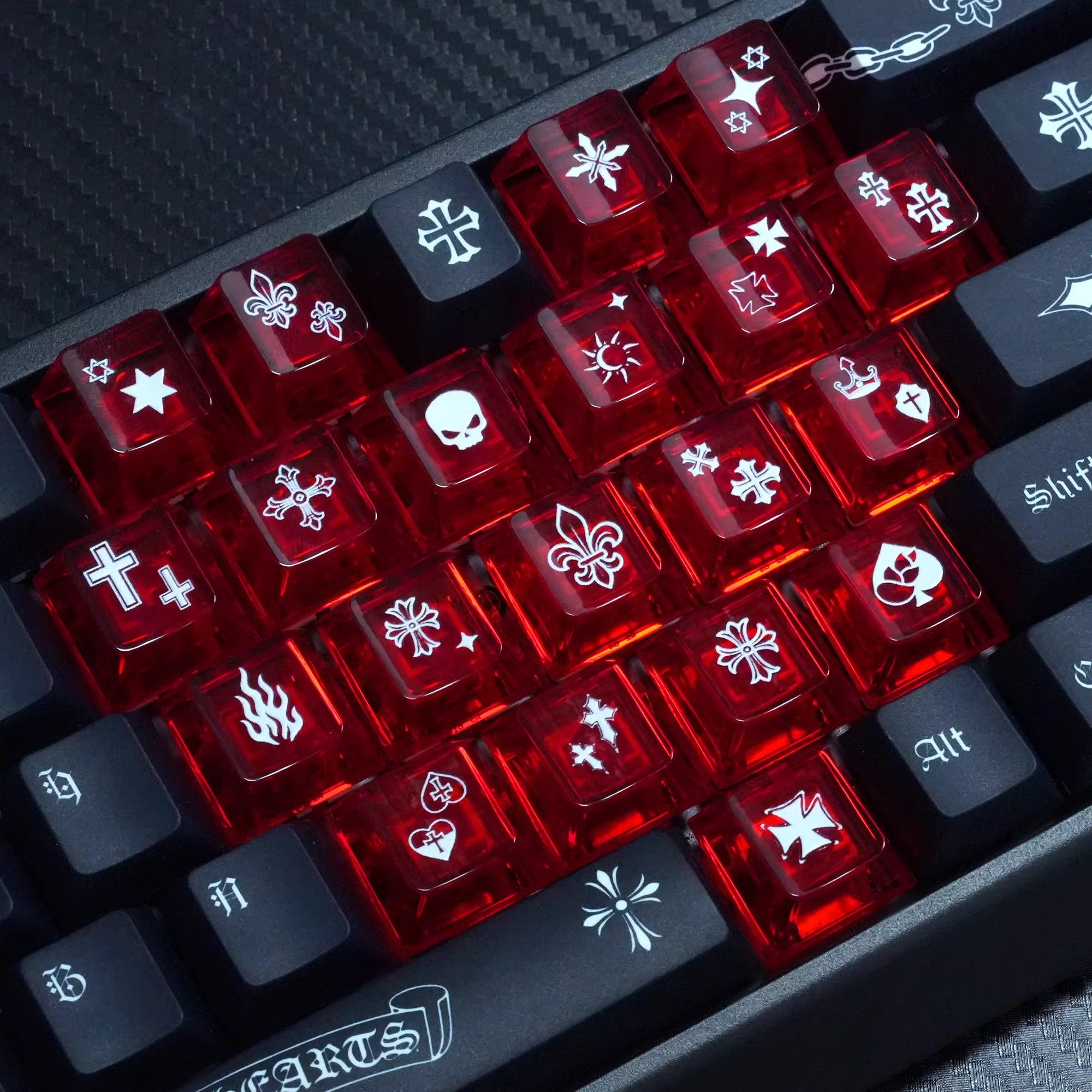 Chrome Hearts Crystal Jelly Keycaps, PC High Transparency Keycaps Transparent Theme Mechanical Keyboard Specific Keycaps, Fashion Trend Personalized Keycap Set