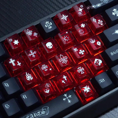 Chrome Hearts Crystal Jelly Keycaps, PC High Transparency Keycaps Transparent Theme Mechanical Keyboard Specific Keycaps, Fashion Trend Personalized Keycap Set
