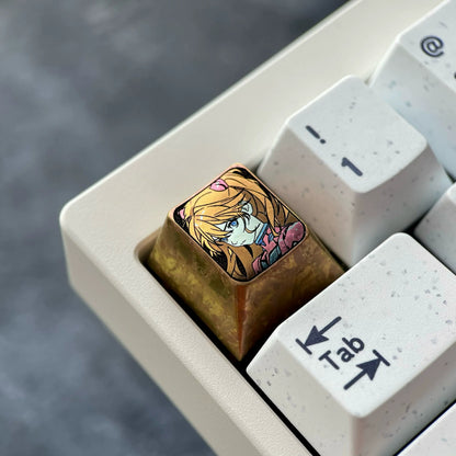 EVA， Asuka 1U Titanium Alloy Collection, Ice Crystal Base, Height Optional, Anime Game Creative Titanium Alloy Personalized Keycaps, Mechanical Keyboard Decorative Keycaps