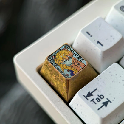 EVA， Asuka 1U Titanium Alloy Collection, Ice Crystal Base, Height Optional, Anime Game Creative Titanium Alloy Personalized Keycaps, Mechanical Keyboard Decorative Keycaps