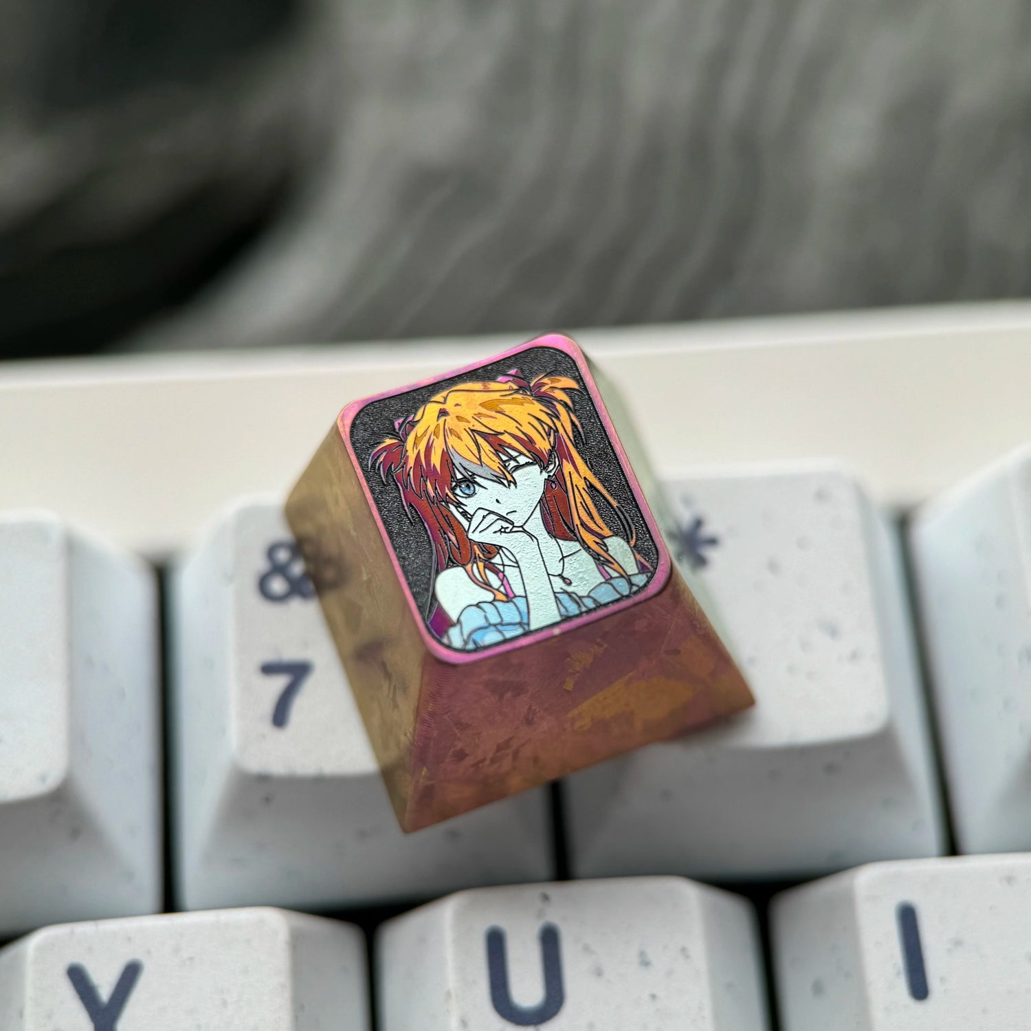 EVA， Asuka 1U Titanium Alloy Collection, Ice Crystal Base, Height Optional, Anime Game Creative Titanium Alloy Personalized Keycaps, Mechanical Keyboard Decorative Keycaps