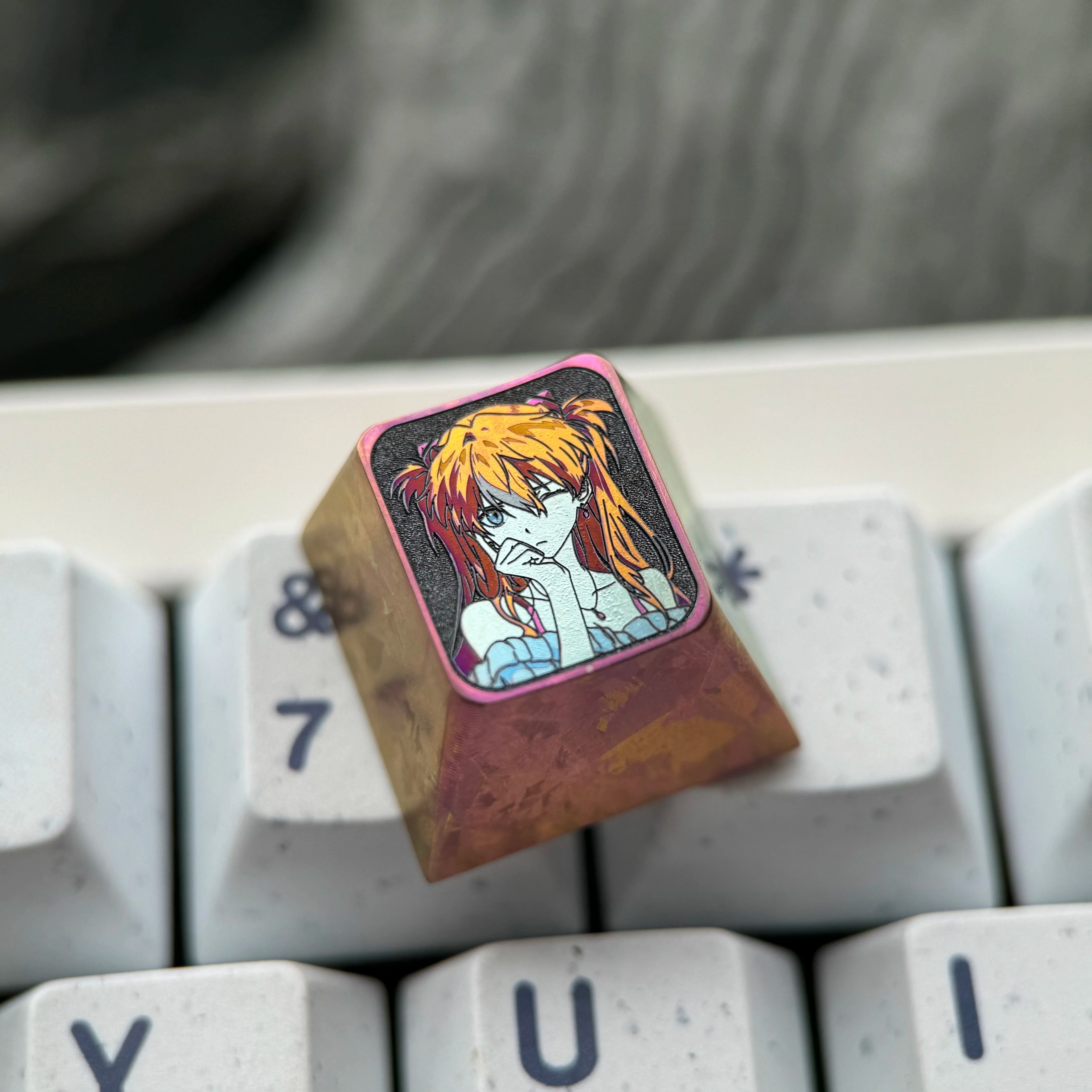 EVA， Asuka 1U Titanium Alloy Collection, Ice Crystal Base, Height Optional, Anime Game Creative Titanium Alloy Personalized Keycaps, Mechanical Keyboard Decorative Keycaps