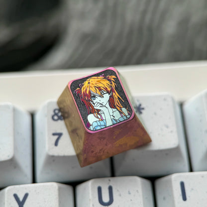 EVA， Asuka 1U Titanium Alloy Collection, Ice Crystal Base, Height Optional, Anime Game Creative Titanium Alloy Personalized Keycaps, Mechanical Keyboard Decorative Keycaps