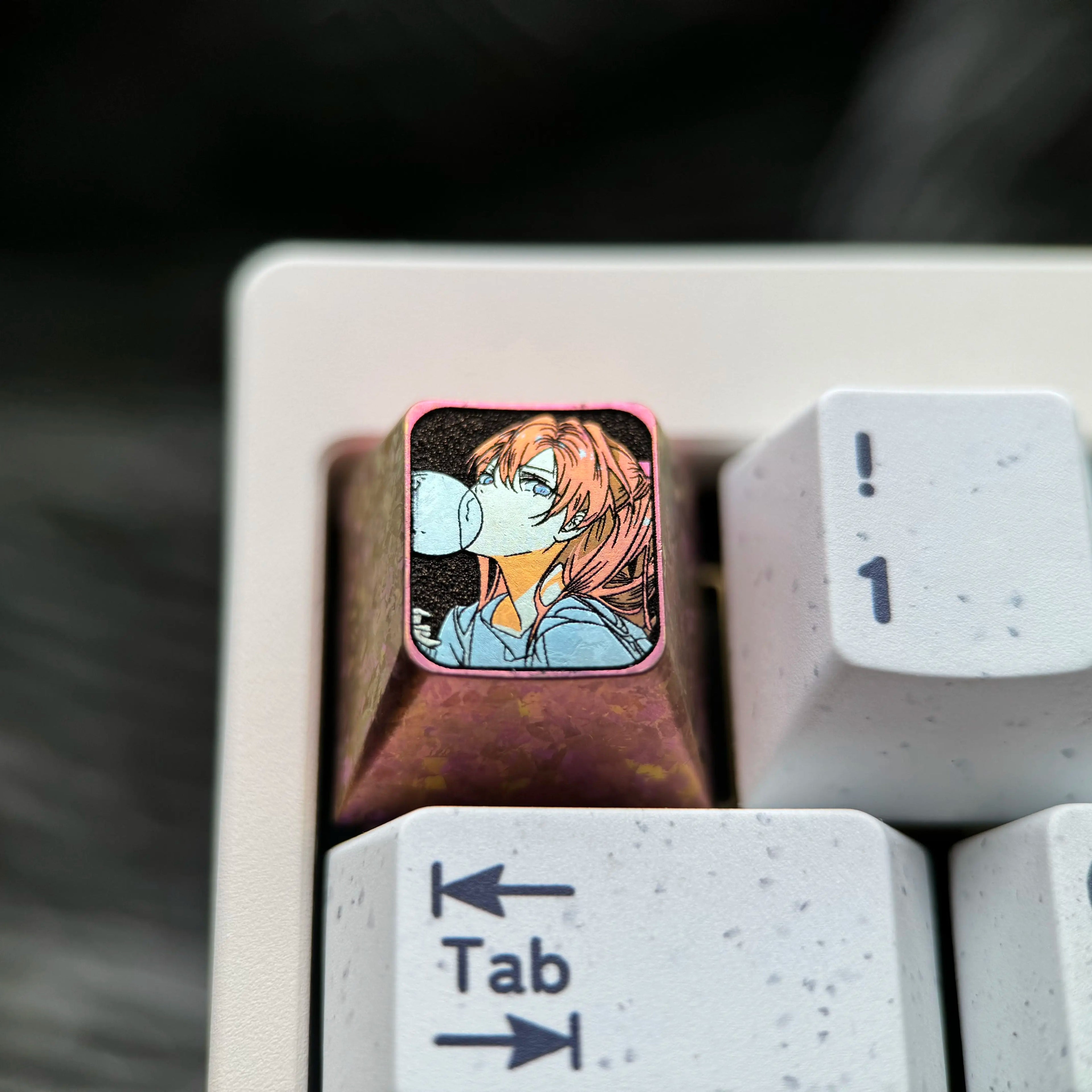 EVA， Asuka 1U Titanium Alloy Collection, Ice Crystal Base, Height Optional, Anime Game Creative Titanium Alloy Personalized Keycaps, Mechanical Keyboard Decorative Keycaps