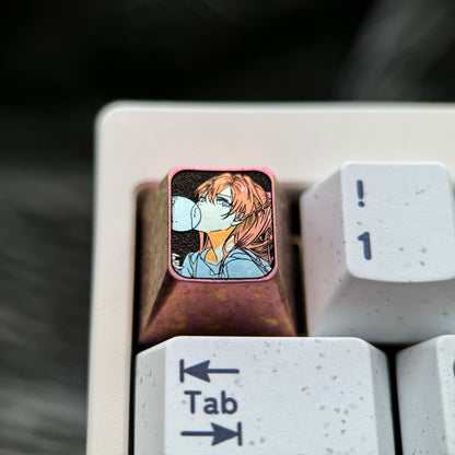 EVA， Asuka 1U Titanium Alloy Collection, Ice Crystal Base, Height Optional, Anime Game Creative Titanium Alloy Personalized Keycaps, Mechanical Keyboard Decorative Keycaps