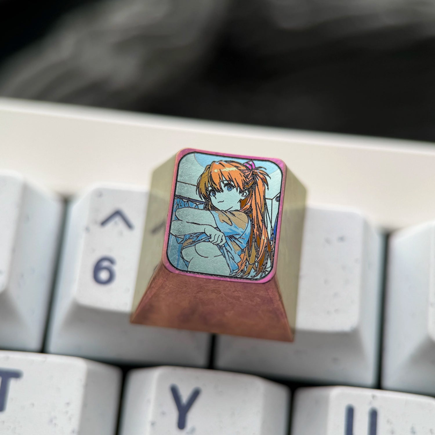 EVA， Asuka 1U Titanium Alloy Collection, Ice Crystal Base, Height Optional, Anime Game Creative Titanium Alloy Personalized Keycaps, Mechanical Keyboard Decorative Keycaps