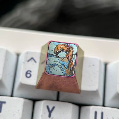 EVA， Asuka 1U Titanium Alloy Collection, Ice Crystal Base, Height Optional, Anime Game Creative Titanium Alloy Personalized Keycaps, Mechanical Keyboard Decorative Keycaps