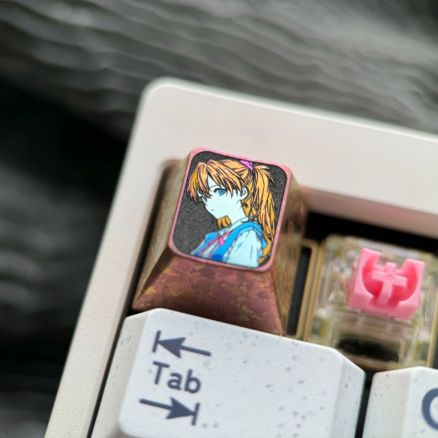 EVA， Asuka 1U Titanium Alloy Collection, Ice Crystal Base, Height Optional, Anime Game Creative Titanium Alloy Personalized Keycaps, Mechanical Keyboard Decorative Keycaps
