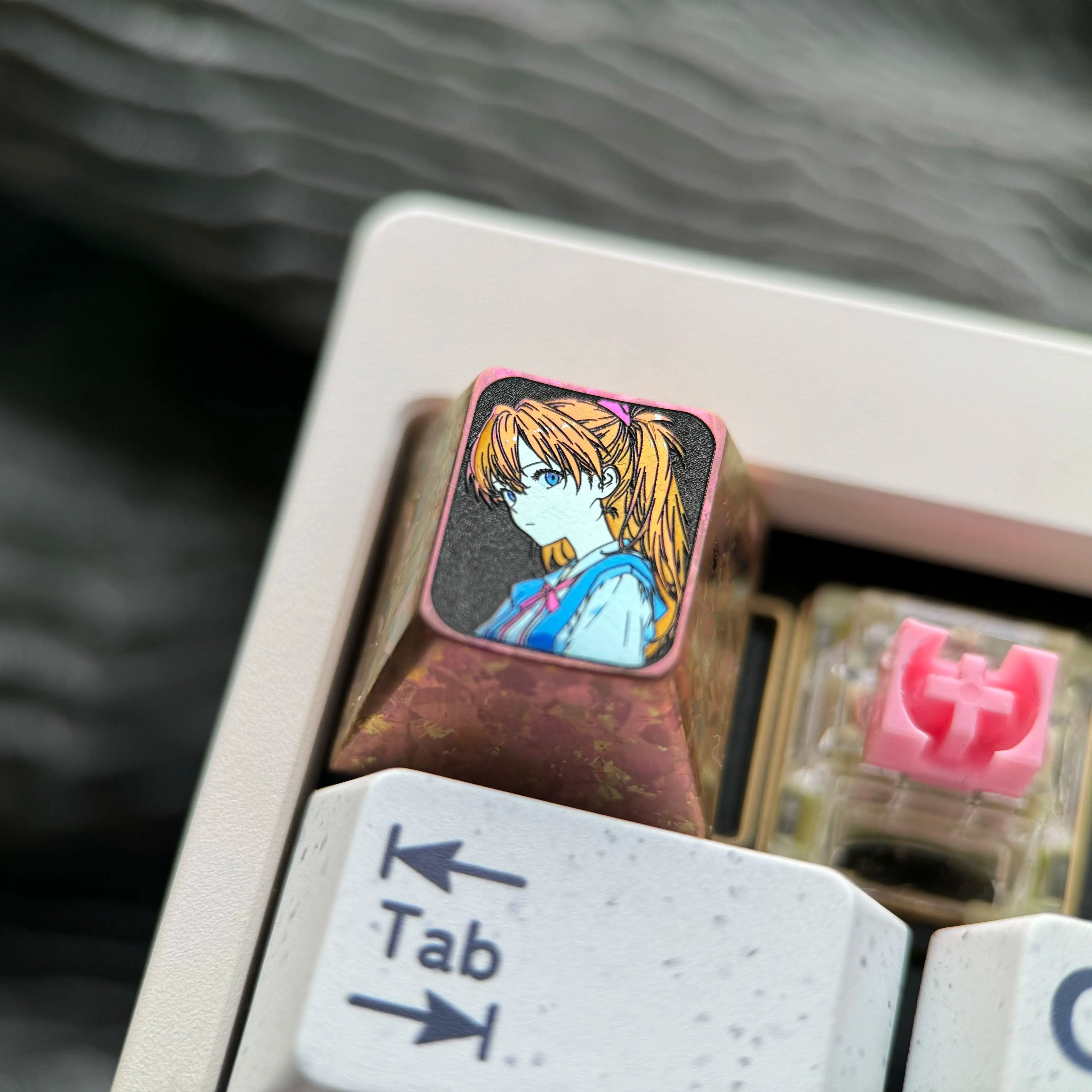 EVA， Asuka 1U Titanium Alloy Collection, Ice Crystal Base, Height Optional, Anime Game Creative Titanium Alloy Personalized Keycaps, Mechanical Keyboard Decorative Keycaps