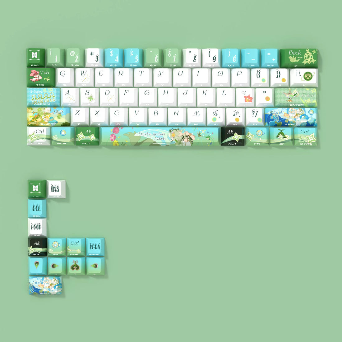 Genshin Impact themed series, Nahida themed keycap set, PBT material personalized keycap set, anime and games cultural creative decoration keycap set, compatible with 61/64/68/75/84/87/104 mechanical keyboard