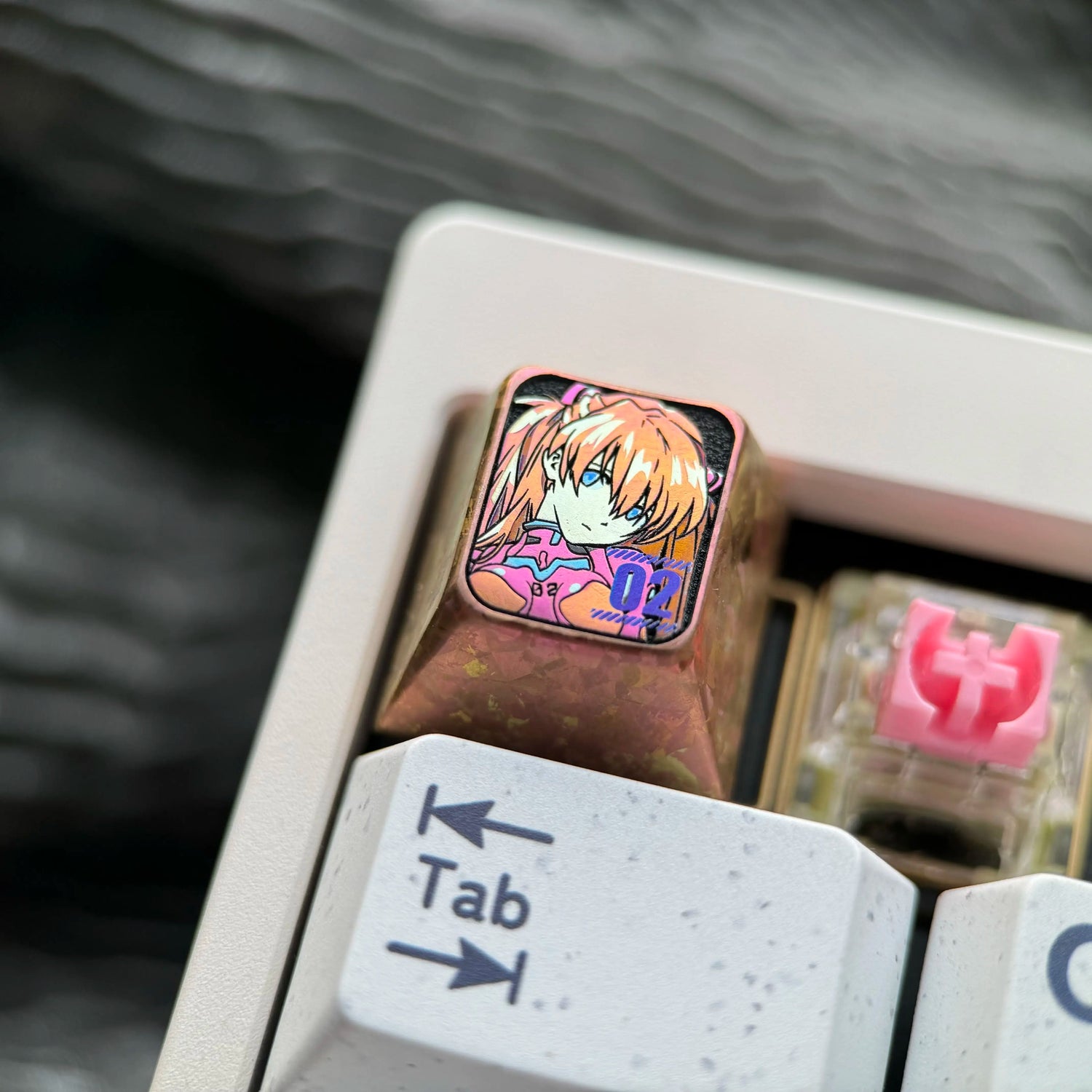 EVA， Asuka 1U Titanium Alloy Collection, Ice Crystal Base, Height Optional, Anime Game Creative Titanium Alloy Personalized Keycaps, Mechanical Keyboard Decorative Keycaps