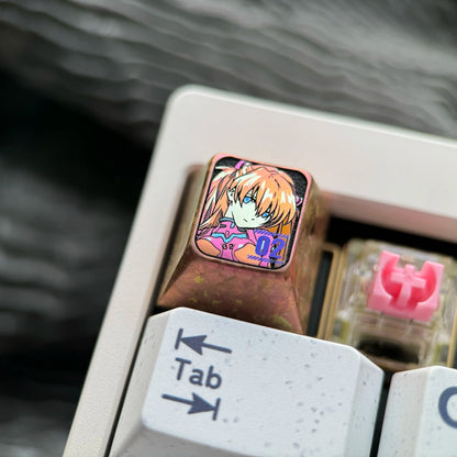 EVA， Asuka 1U Titanium Alloy Collection, Ice Crystal Base, Height Optional, Anime Game Creative Titanium Alloy Personalized Keycaps, Mechanical Keyboard Decorative Keycaps