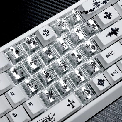 Chrome Hearts Crystal Jelly Keycaps, PC High Transparency Keycaps Transparent Theme Mechanical Keyboard Specific Keycaps, Fashion Trend Personalized Keycap Set