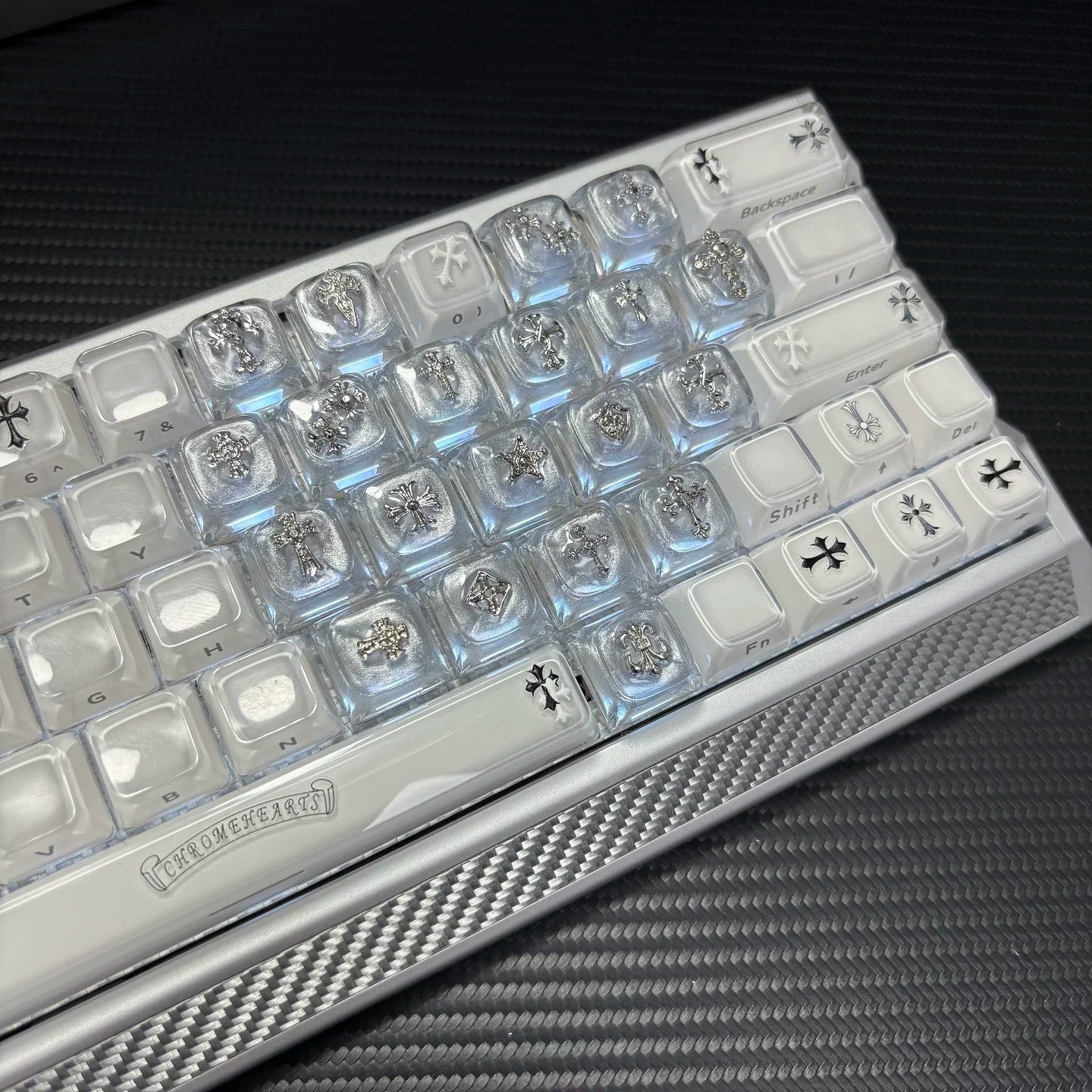 Gothic style, CH crystal resin added keycaps, mechanical keyboard decorated with personalized keycaps