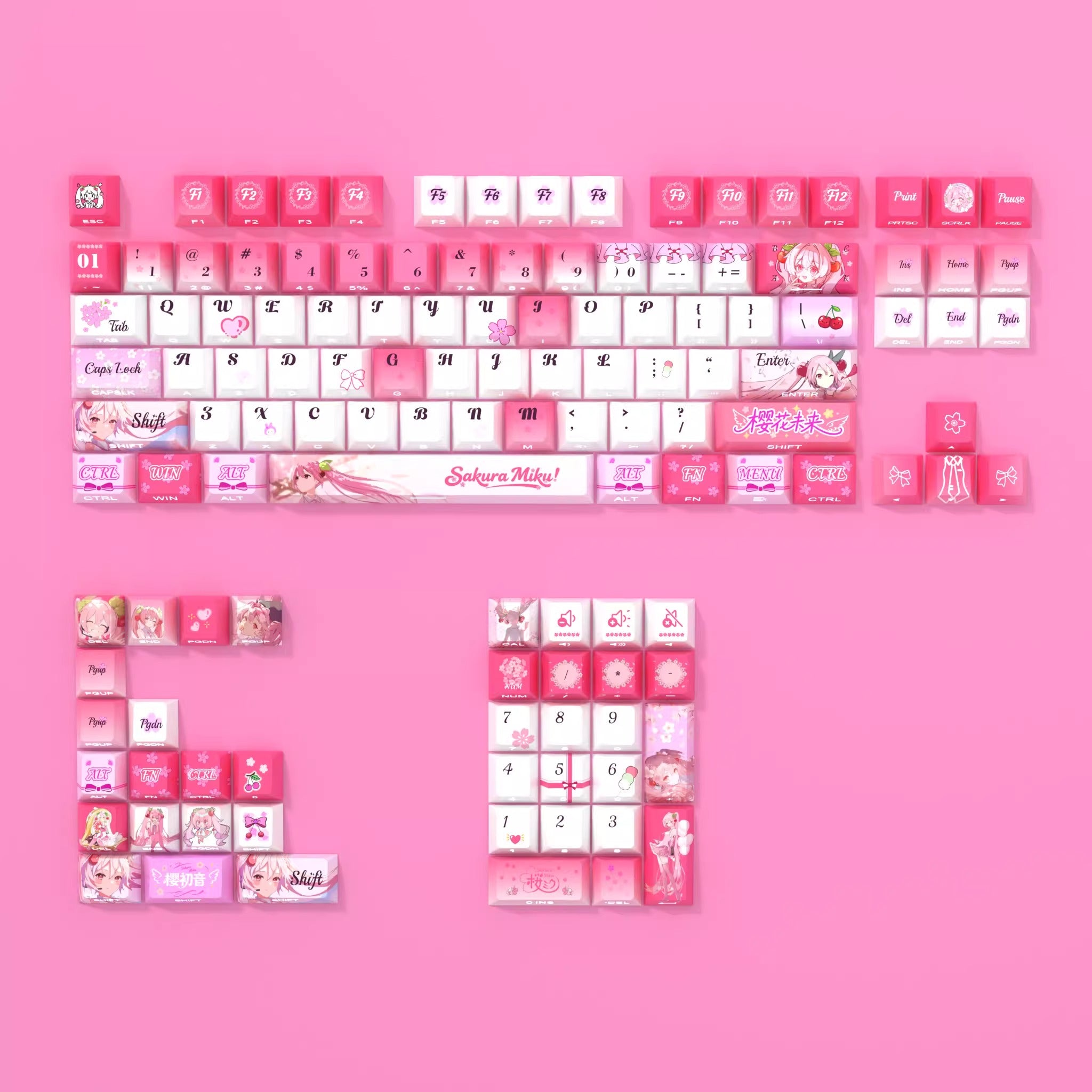 Cherry Hatsune Miku, pink Chuyin personality suit keycap, PBT material, sublimation technology, animation music cartoon decoration keycap set