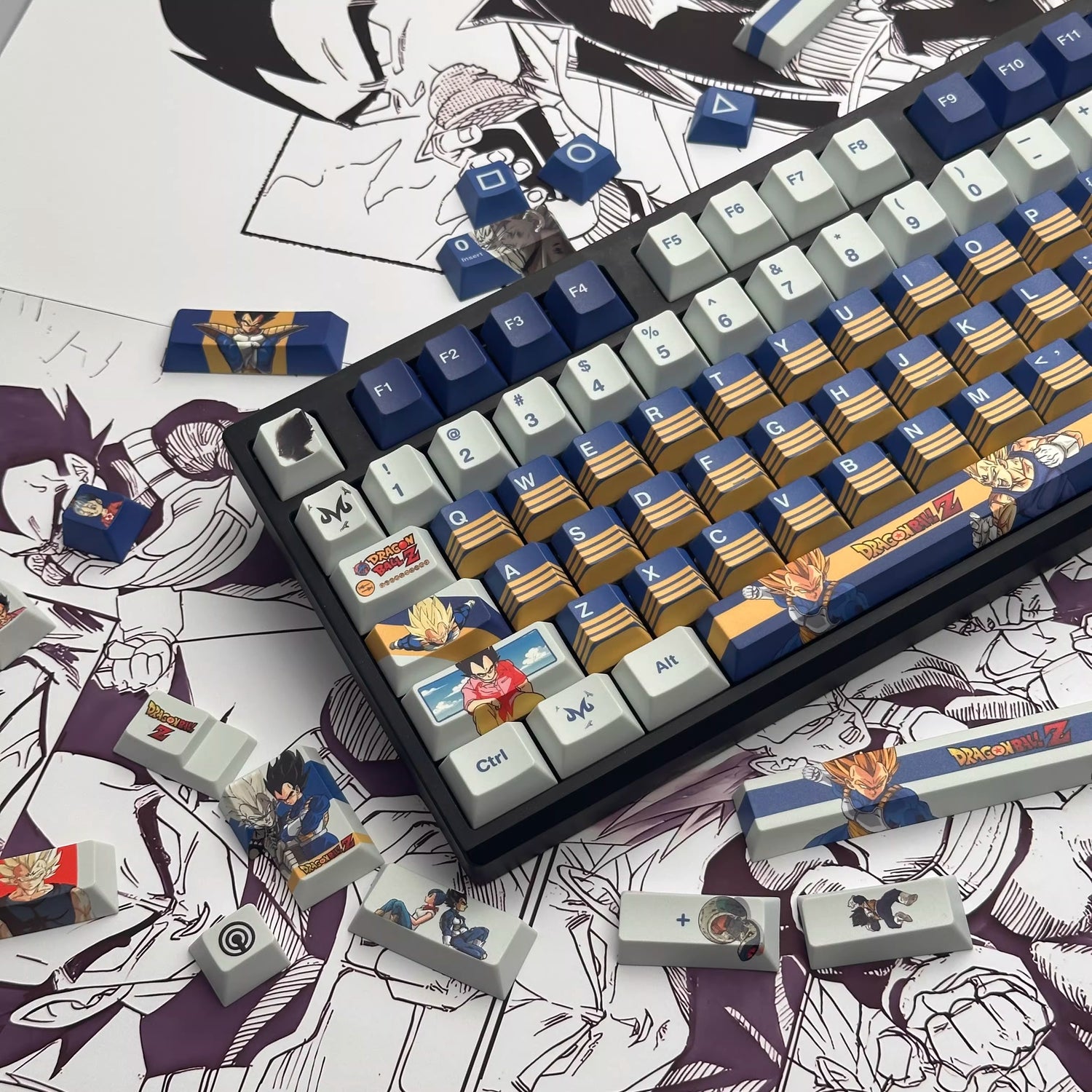 Dragon Ball series, Son Goku/Vegeta IV/Frieza, PBT material personalized keycap set, anime and game cultural and creative decorative keycap set, compatible with 61/64/68/75/84/87/104 mechanical keyboards