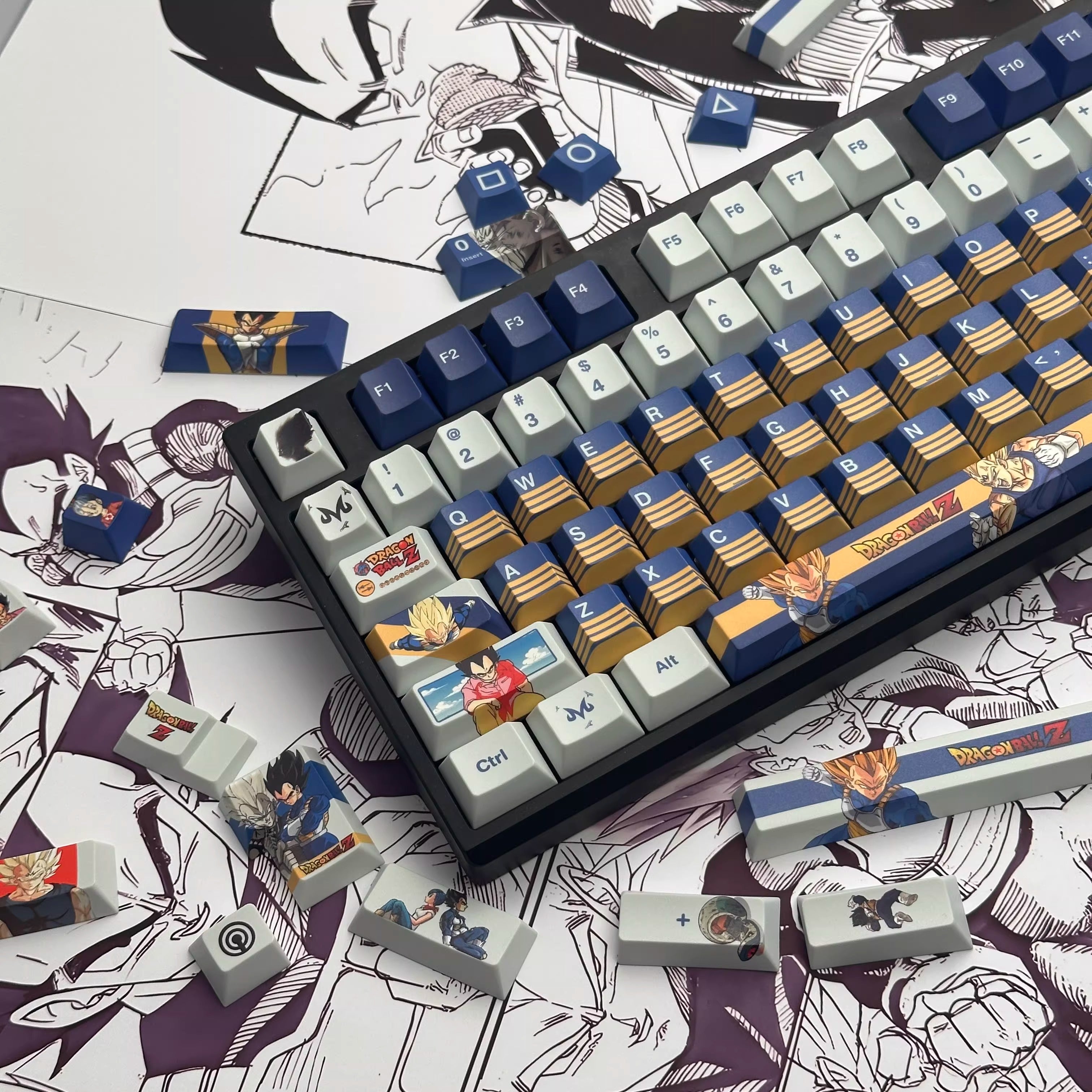 Dragon Ball series, Son Goku/Vegeta IV/Frieza, PBT material personalized keycap set, anime and game cultural and creative decorative keycap set, compatible with 61/64/68/75/84/87/104 mechanical keyboards