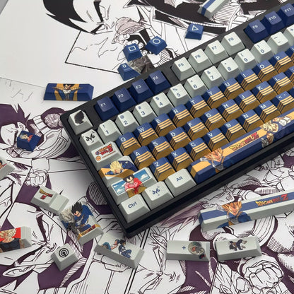 Dragon Ball series, Son Goku/Vegeta IV/Frieza, PBT material personalized keycap set, anime and game cultural and creative decorative keycap set, compatible with 61/64/68/75/84/87/104 mechanical keyboards