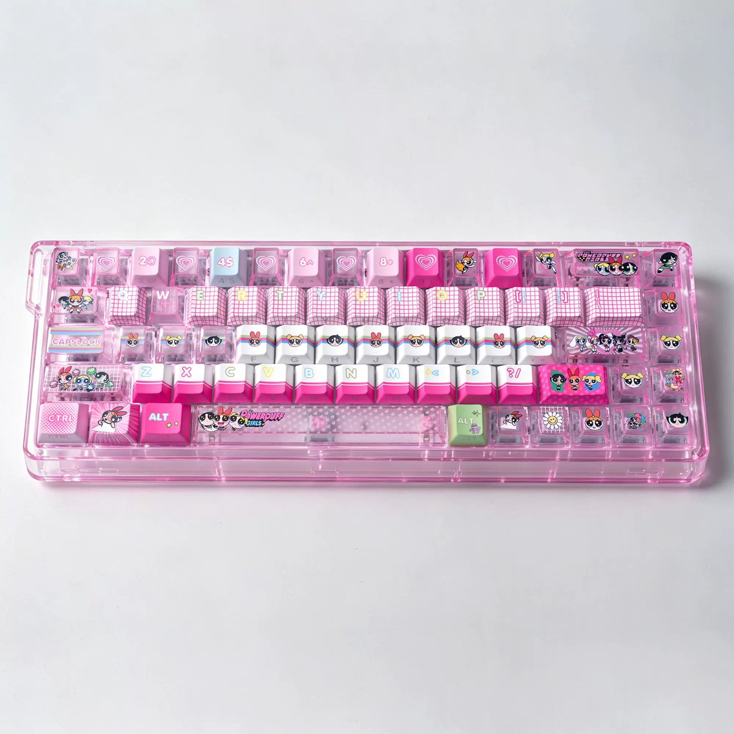 The Powerpuff Girls Season theme, pink keycap set PBT+PC material personalized keycap set, anime and games cultural creative decoration keycap set, compatible with 61/64/68/75/84/87/104 mechanical keyboard