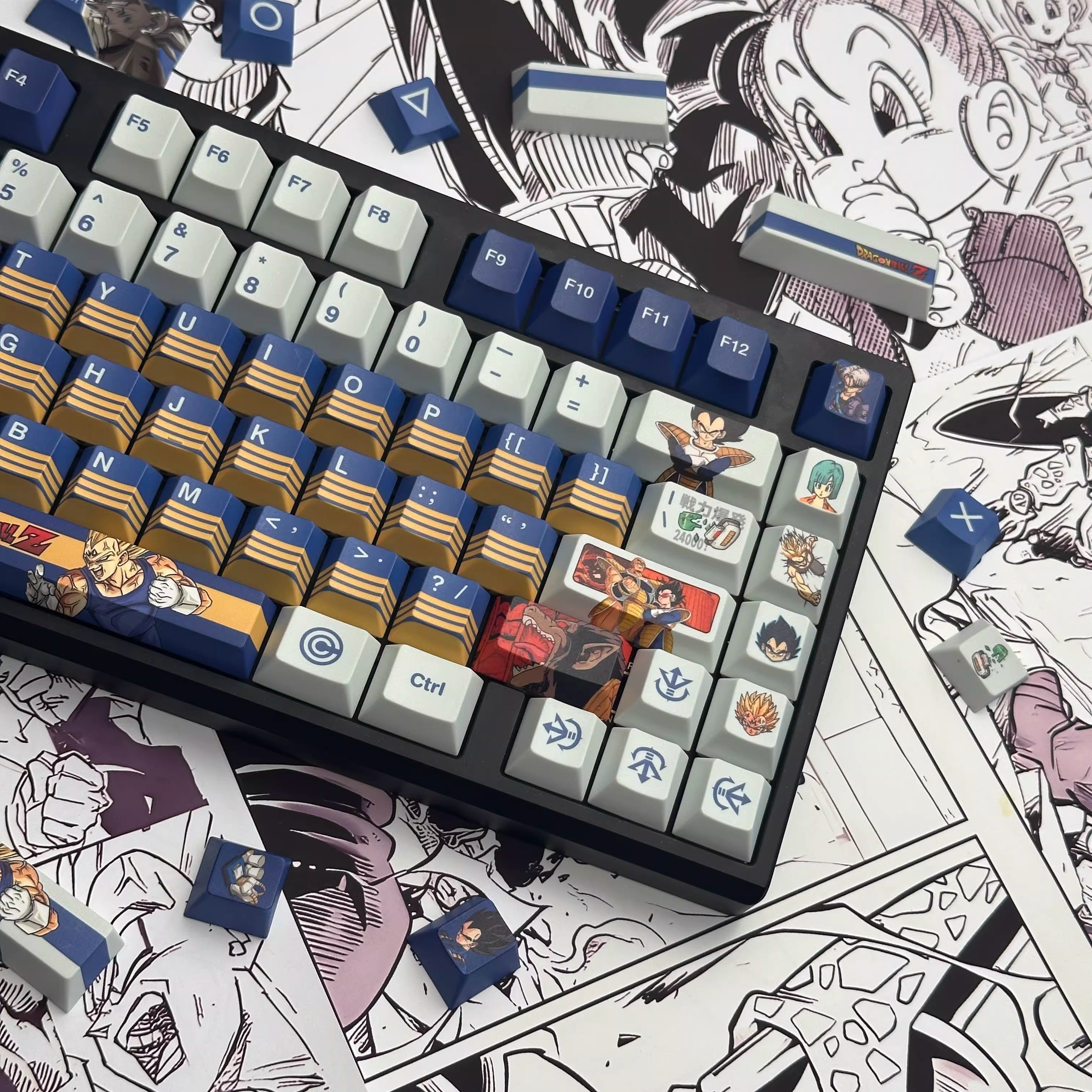 Dragon Ball series, Son Goku/Vegeta IV/Frieza, PBT material personalized keycap set, anime and game cultural and creative decorative keycap set, compatible with 61/64/68/75/84/87/104 mechanical keyboards
