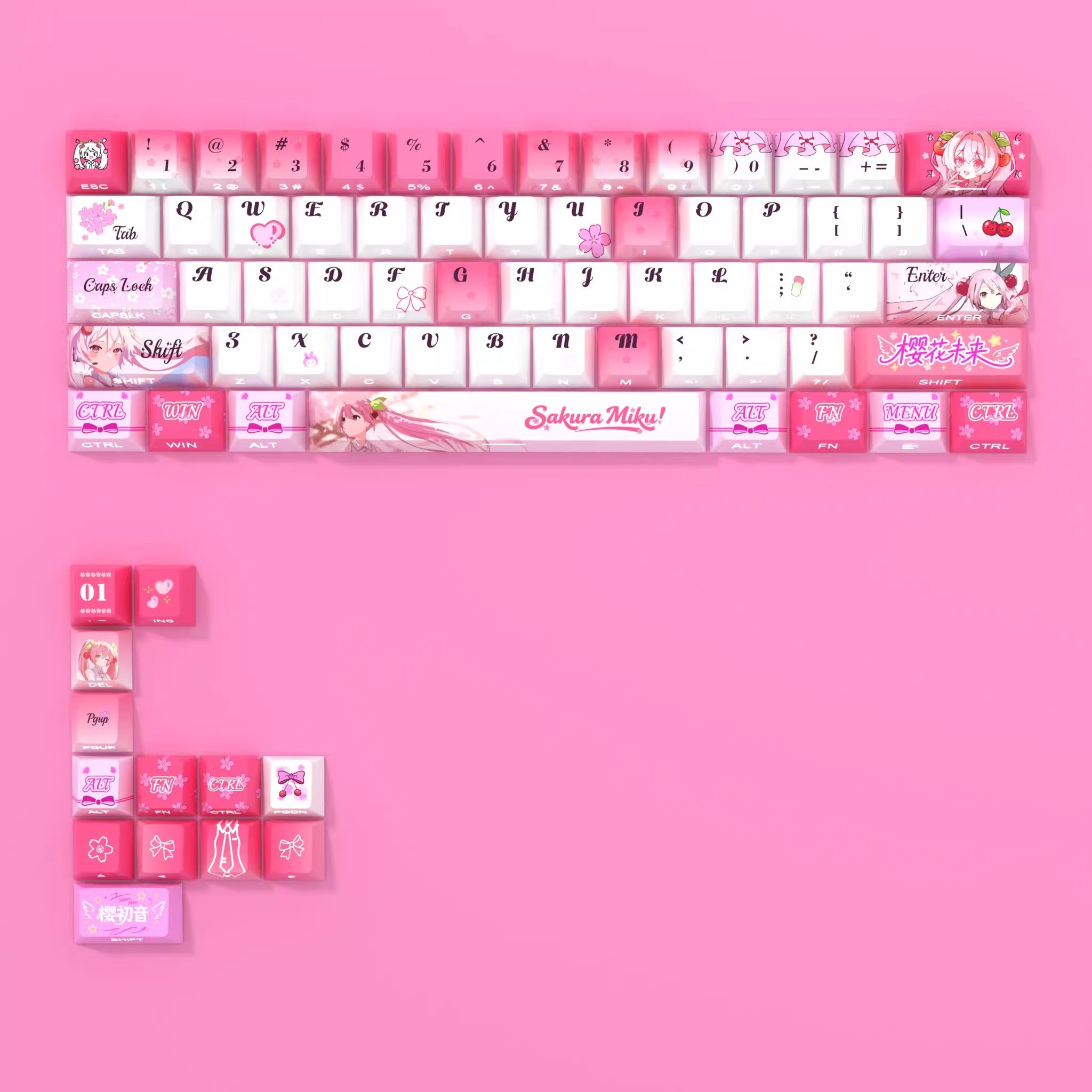 Cherry Hatsune Miku, pink Chuyin personality suit keycap, PBT material, sublimation technology, animation music cartoon decoration keycap set