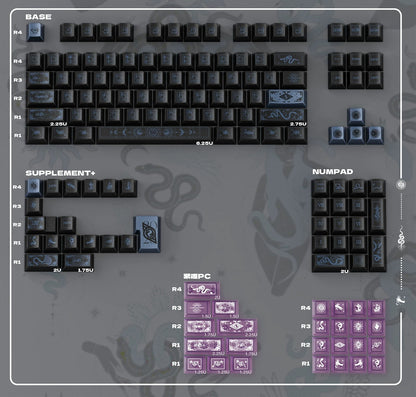 Original design set of dynamic snake theme keycaps, made of PBT material, highly personalized keycap set from the original factory, suitable for 61/64/68/75/84/87/104 key mechanical keyboards in anime and games
