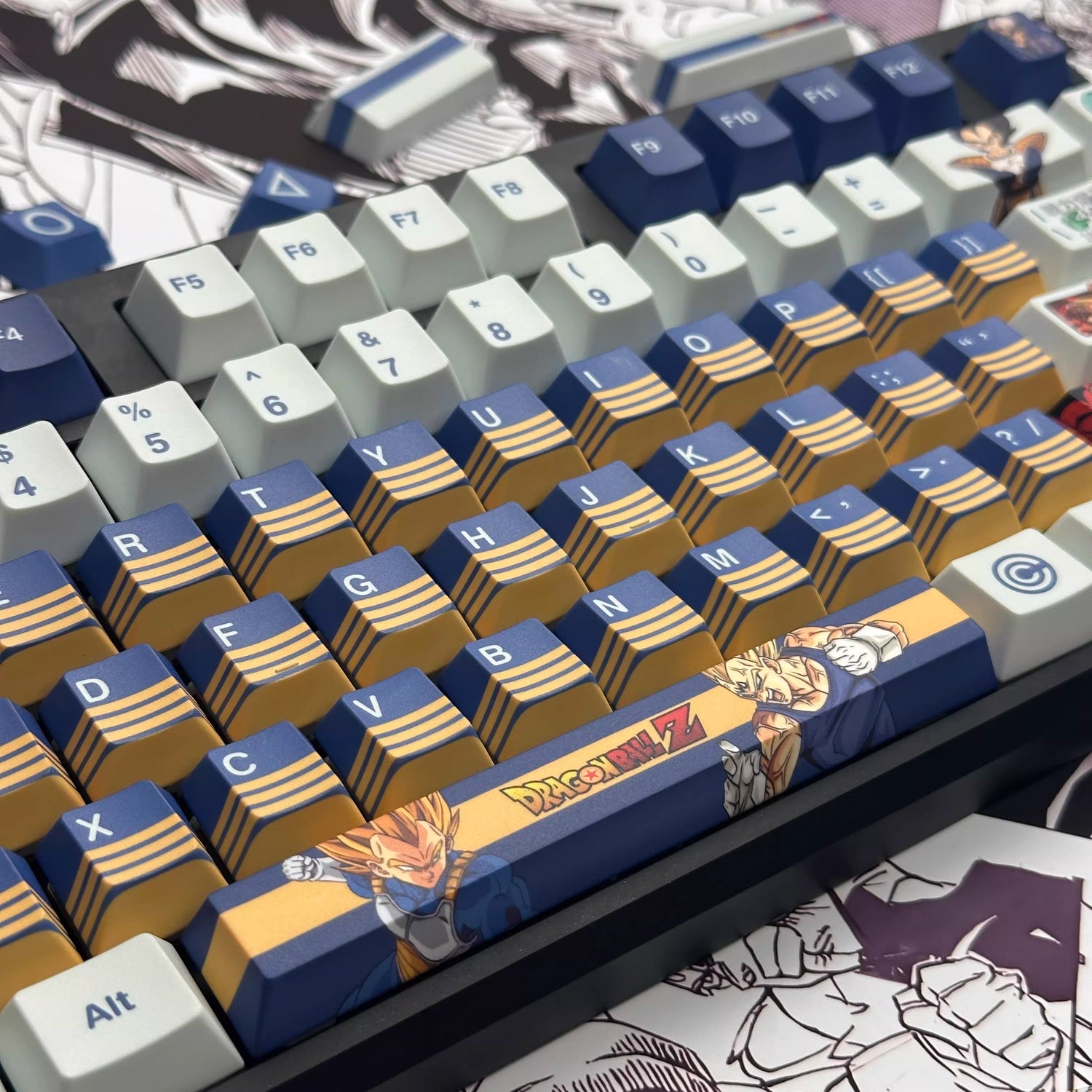 Dragon Ball series, Son Goku/Vegeta IV/Frieza, PBT material personalized keycap set, anime and game cultural and creative decorative keycap set, compatible with 61/64/68/75/84/87/104 mechanical keyboards