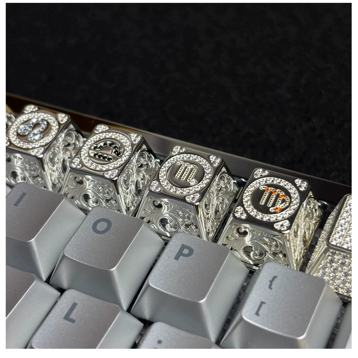 Pure silver hollow 12 Constellation  Personalized Keycaps, Mechanical Keyboard Decorative Keycaps, Constellation Divination Cultural Creative Products.