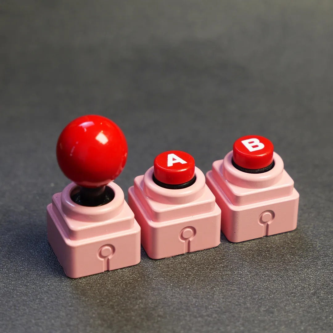 Arcade game shaped keycap set, lucky joystick+double happiness button, personalized metal keycaps, mechanical keyboard game cultural and creative peripheral, decorative keycaps