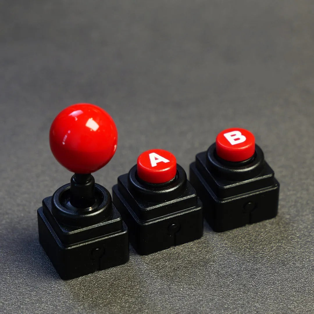 Arcade game shaped keycap set, lucky joystick+double happiness button, personalized metal keycaps, mechanical keyboard game cultural and creative peripheral, decorative keycaps