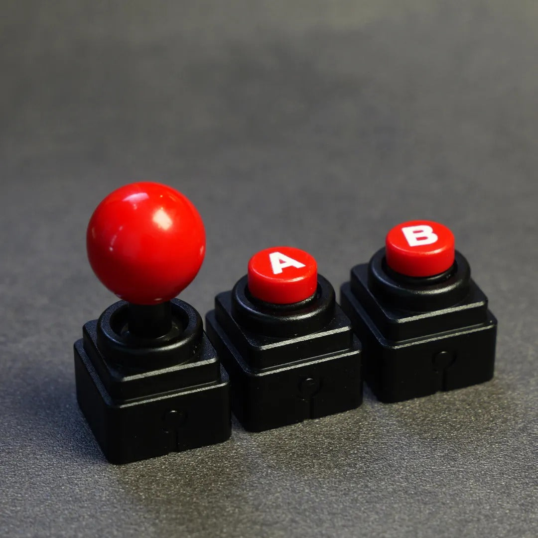 Arcade game shaped keycap set, lucky joystick+double happiness button, personalized metal keycaps, mechanical keyboard game cultural and creative peripheral, decorative keycaps