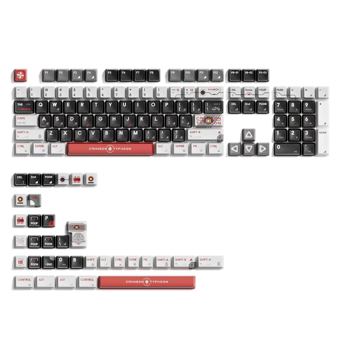 Red Flame Storm Theme  PBT material personalized keycap set, mechanical keyboard replacement decorative keycaps, Transparent Compatible with 61/64/68/75/84/87/104 Key Mechanical Keyboards