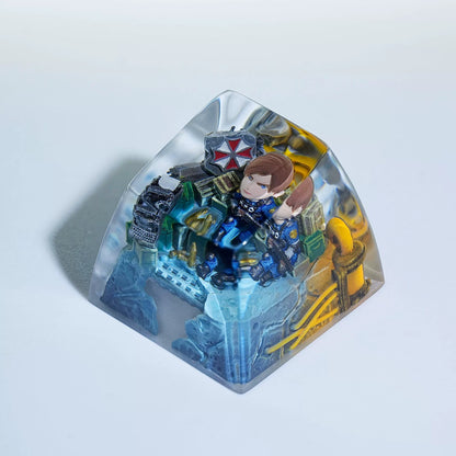 Resident Evil, Leon·Scott·Kennedy， Crystal resin personalized keycaps, anime and game cultural creative keycaps, mechanical keyboard artistic decorative keycaps