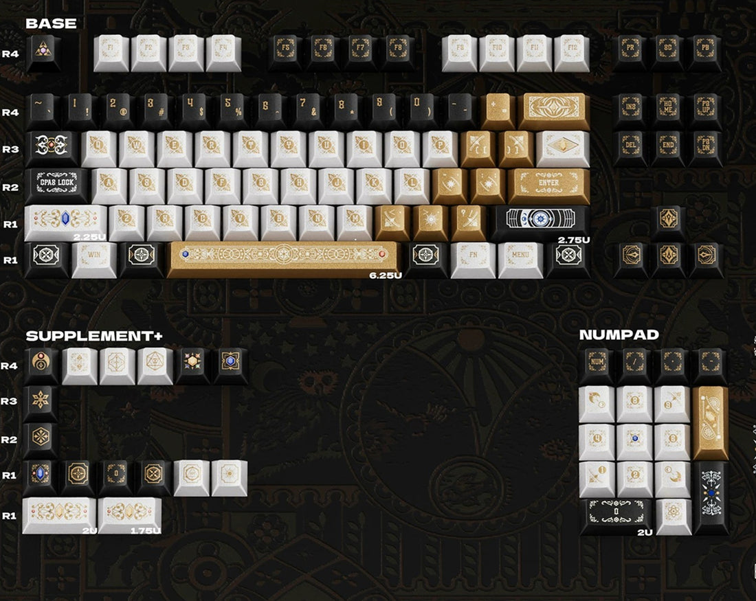 Metallic paint texture gilded design art keycaps, custom set personalized keycap series，PBT material, Original factory height, compatible with 61/64/68/75/84/87/104 mechanical keyboard keycap set