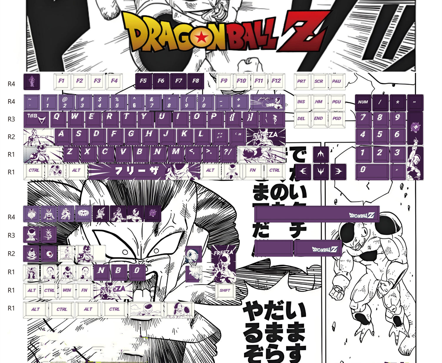 Dragon Ball series, Son Goku/Vegeta IV/Frieza, PBT material personalized keycap set, anime and game cultural and creative decorative keycap set, compatible with 61/64/68/75/84/87/104 mechanical keyboards