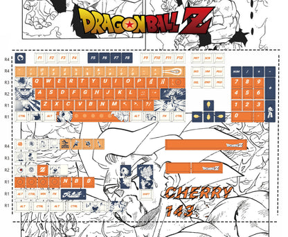 Dragon Ball series, Son Goku/Vegeta IV/Frieza, PBT material personalized keycap set, anime and game cultural and creative decorative keycap set, compatible with 61/64/68/75/84/87/104 mechanical keyboards