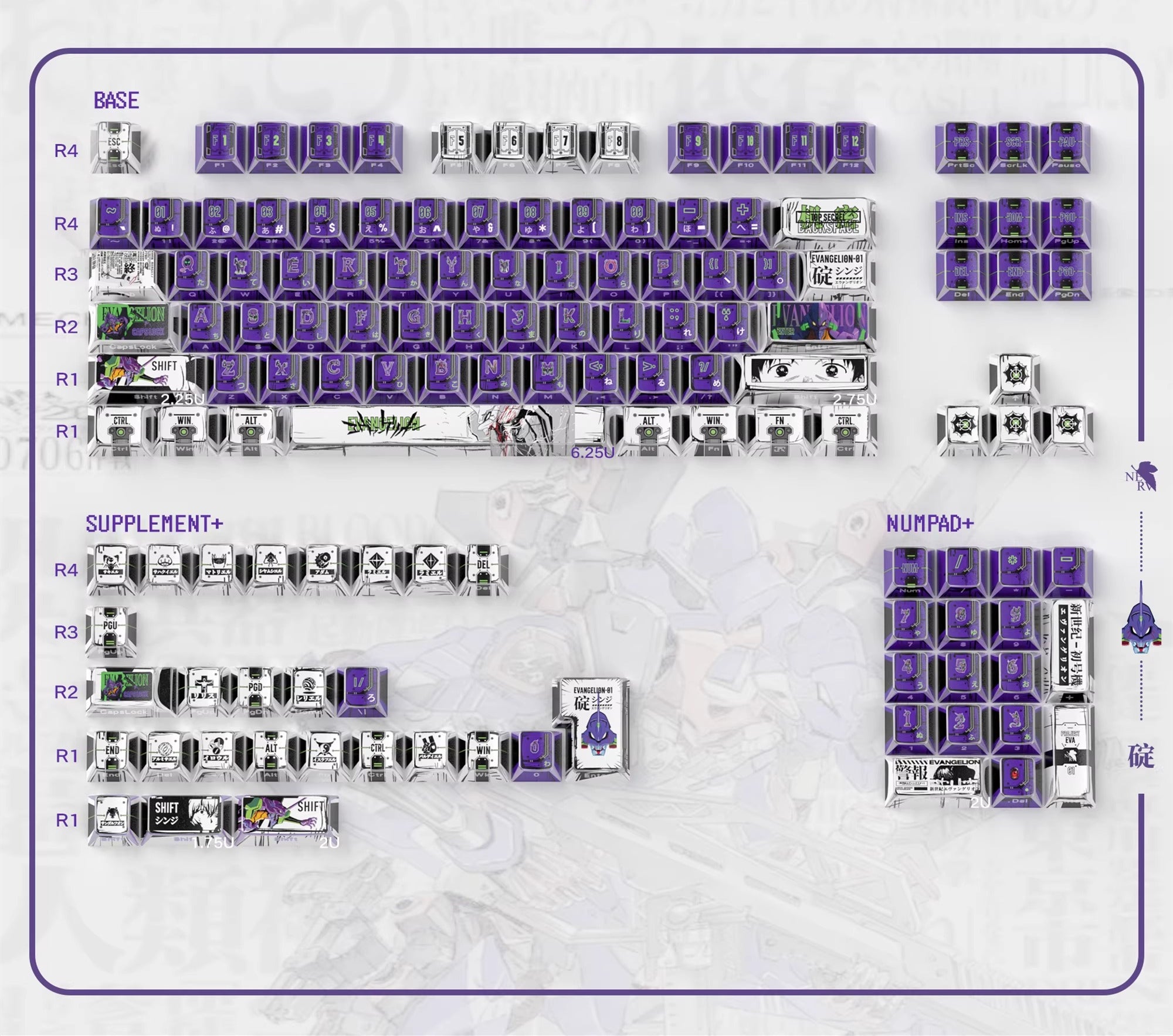 EVA series, EVANGELION-01 theme, comic style PBT keycap with folded ed ...