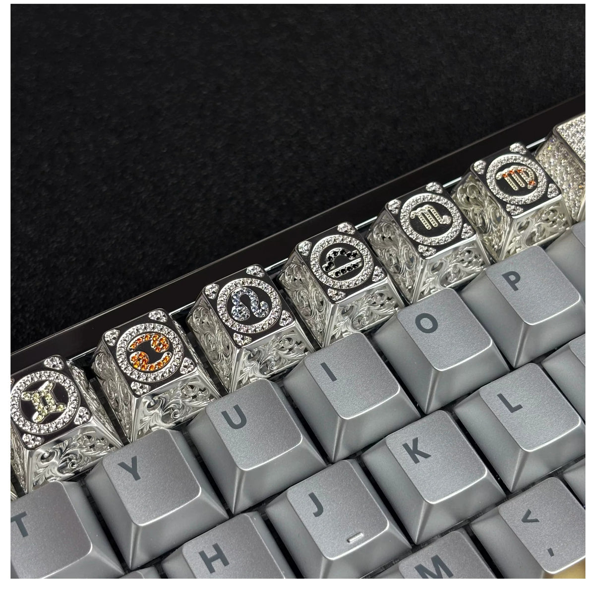 Pure silver hollow 12 Constellation  Personalized Keycaps, Mechanical Keyboard Decorative Keycaps, Constellation Divination Cultural Creative Products.