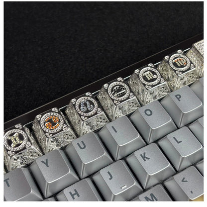Pure silver hollow 12 Constellation  Personalized Keycaps, Mechanical Keyboard Decorative Keycaps, Constellation Divination Cultural Creative Products.