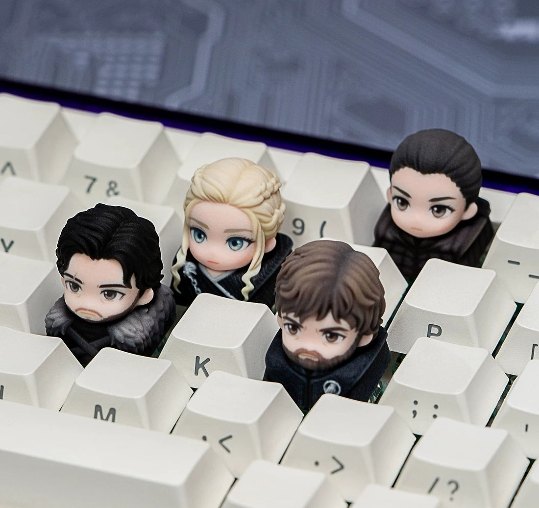 Game of Thrones themed cartoon character half body keycaps, printed with multi-color resin, not corroded or faded, three-dimensional modeling, anime, gaming, cultural creativity, personalized keycaps, mechanical keyboard decoration keycaps