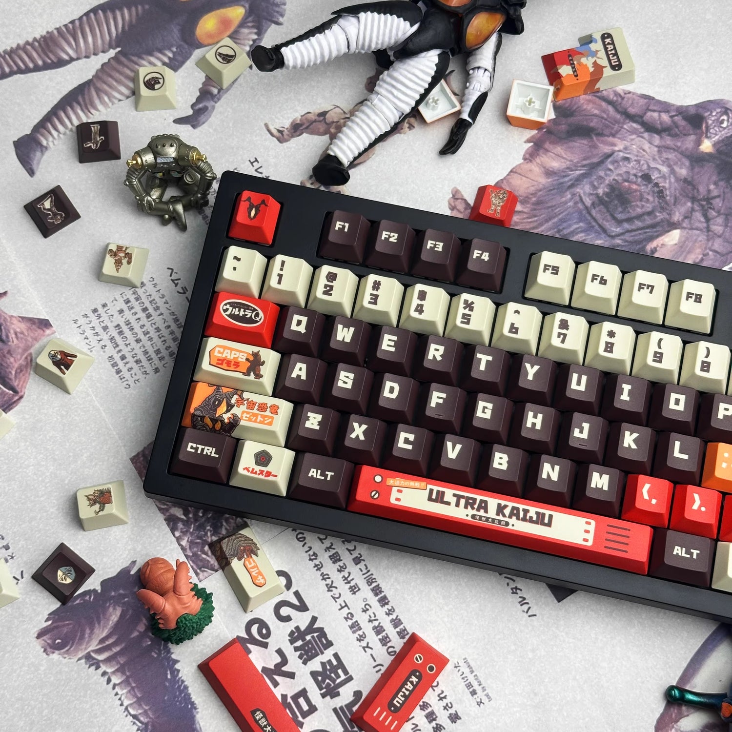 Ultraman series, monster themed collection! PBT material sublimation process, anime keycap set suitable for 61/64/68/75/84/87/104 Key Mechanical Keyboard