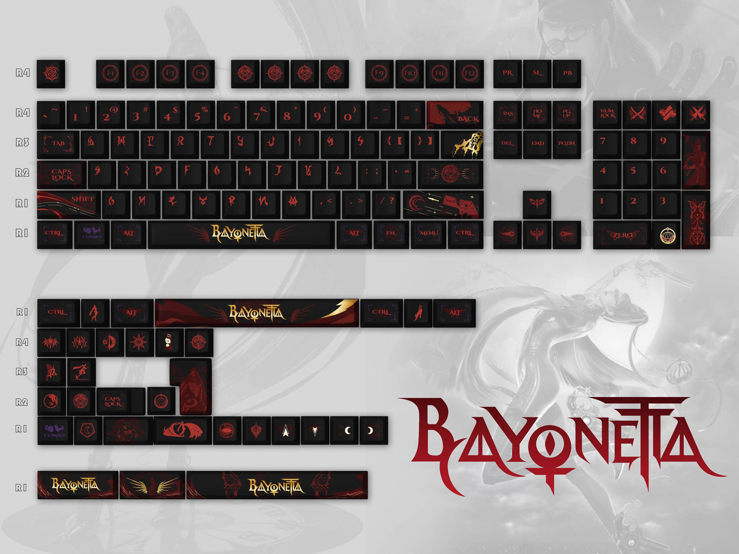Bayonetta Theme Design, PBT material, sublimation， Personalized keycap set, original factory height mechanical keyboard decorative keycap set