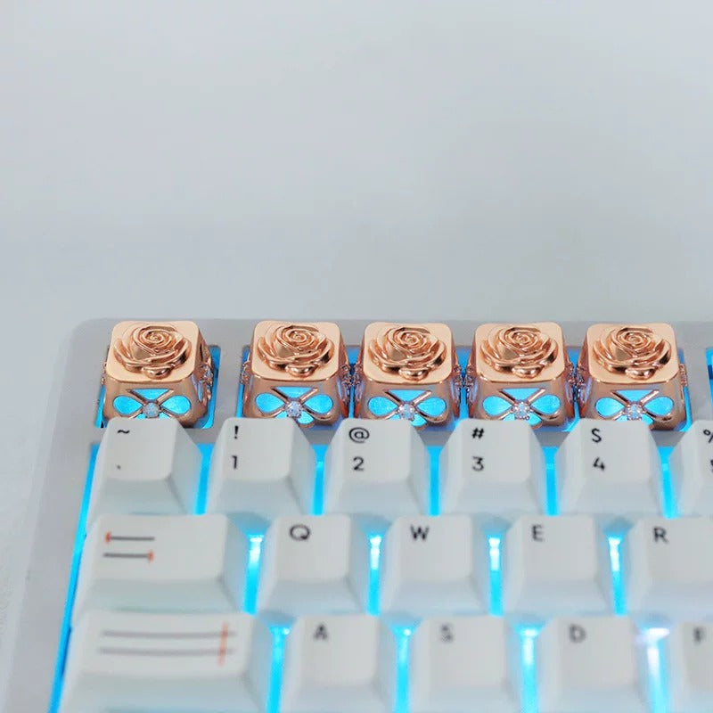 Metal hollow carved rose shaped personalized keycaps, minimalist design mechanical keyboard artistic decoration keycaps
