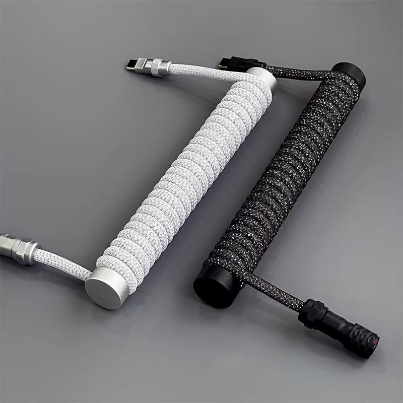Flash diamond braided wire custom mechanical keyboard wire, aviation plug custom data cable typec spiral wire