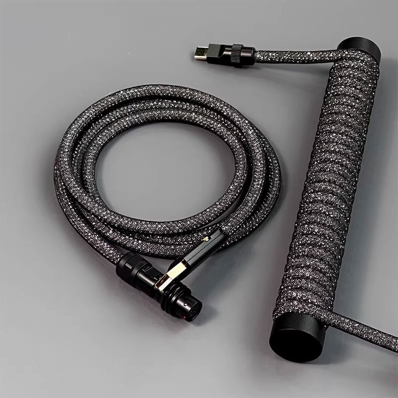 Flash diamond braided wire custom mechanical keyboard wire, aviation plug custom data cable typec spiral wire