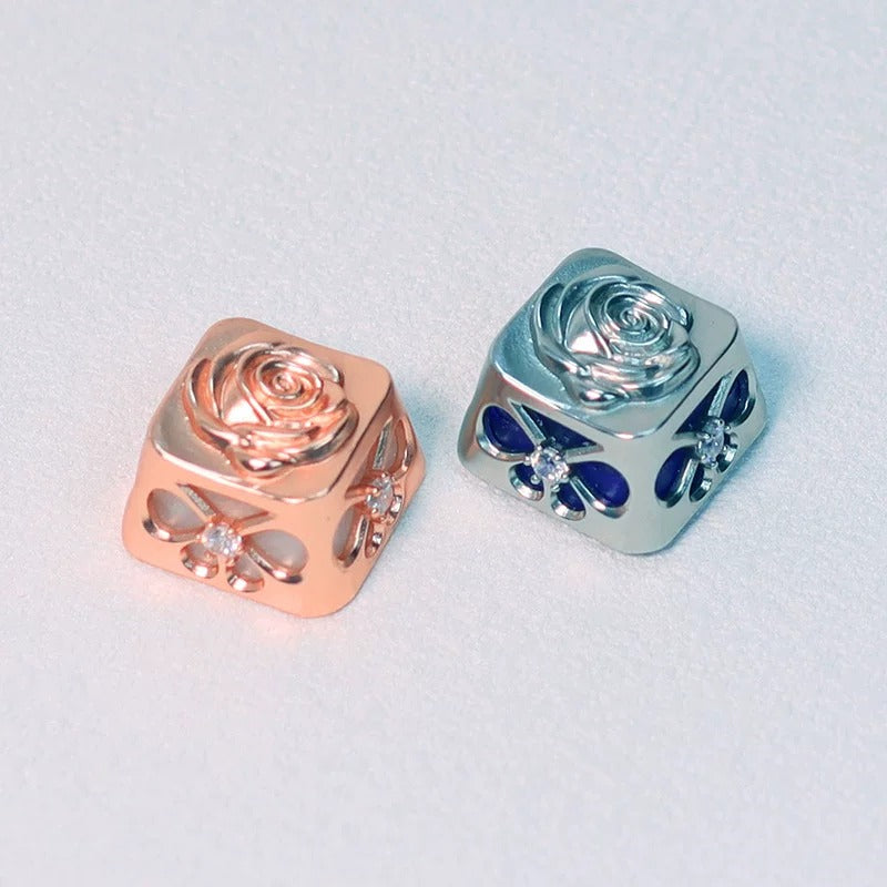 Metal hollow carved rose shaped personalized keycaps, minimalist design mechanical keyboard artistic decoration keycaps