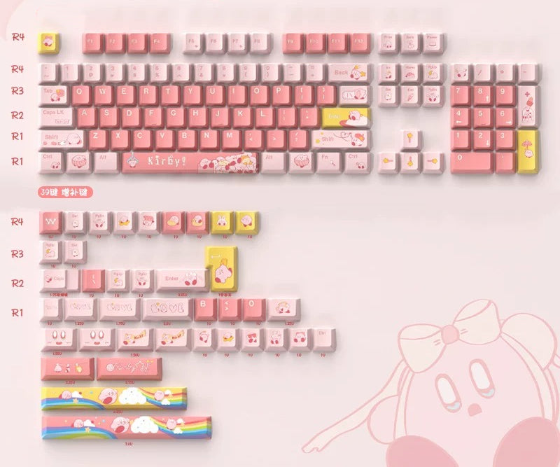 Kirby theme, PBT material, sublimation, Game anime Personalized keycap set, original factory height mechanical keyboard decorative keycap set，anime keycap set suitable for 61/64/68/75/84/87/104 Key Mechanical Keyboard